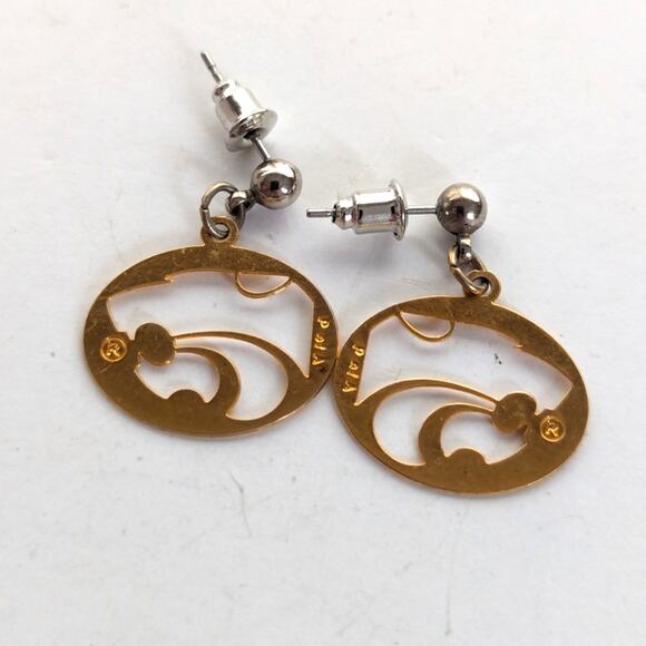 Silver Gold Tone Kansas State University Wildcats Post Stud Dangle Earrings - Picture 3 of 3